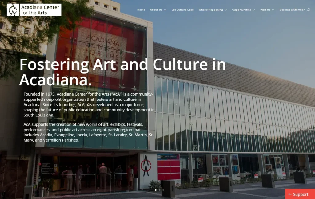 Website Design, WordPress Hosting & Support | Eight Hats 1 Acadiana Center for the Arts website from the Eight Hats portfolio