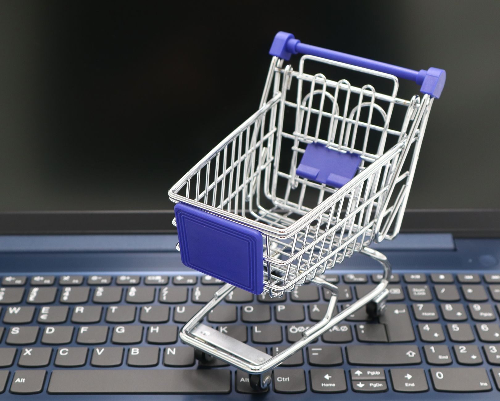 ecommerce websites shopping cart on laptop screen for online store