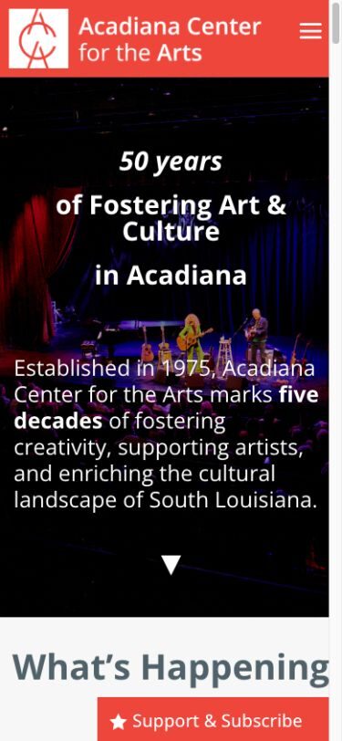 Acadiana Center for the Arts website on a phone