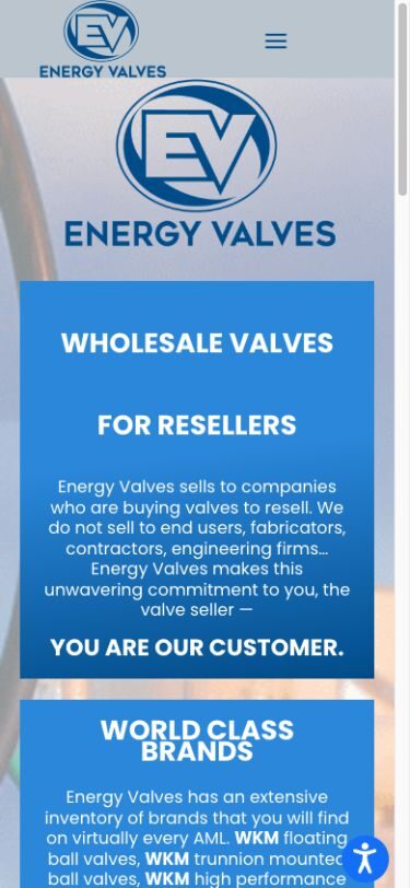 Energy Valves website on a phone